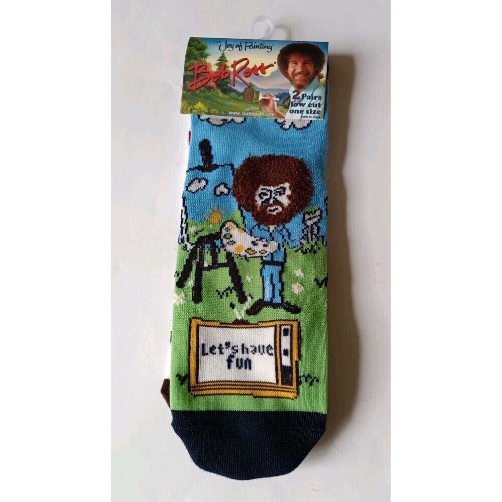 Bob Ross Low Cut Socks Men's 8-12 Multicolored 2 Pair